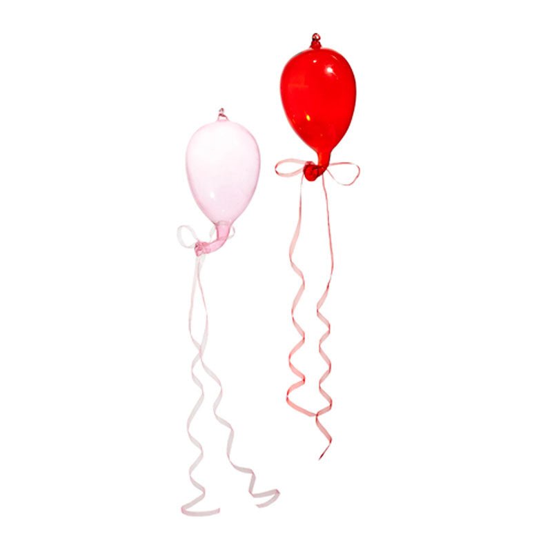5.5" Blown Glass Balloon Ornament Set of 2 Pink & Red by Quirks! at Shirley Shoppe
