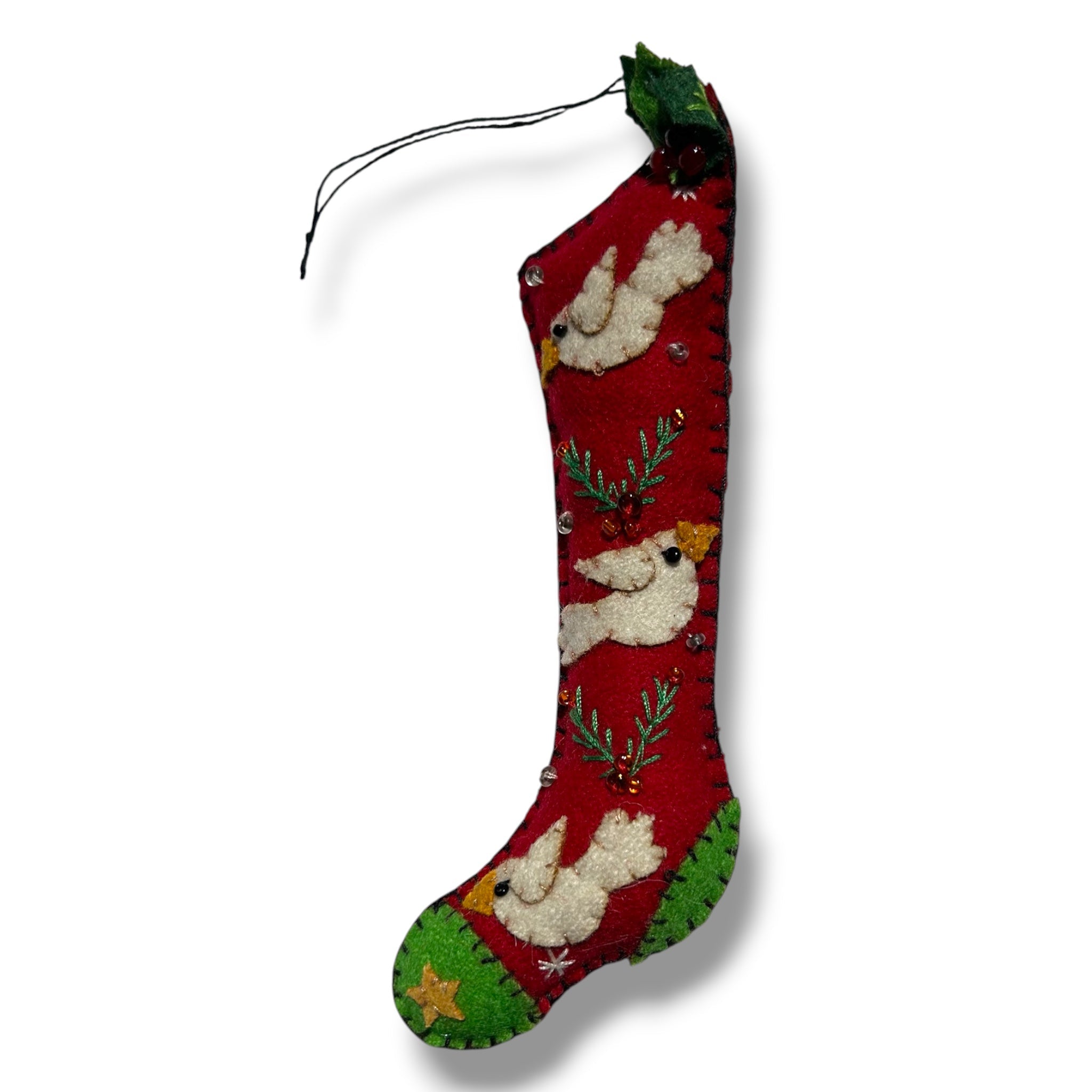 5.5" Red Stocking w/3 White Pigeons by Quirks! at Shirley Shoppe