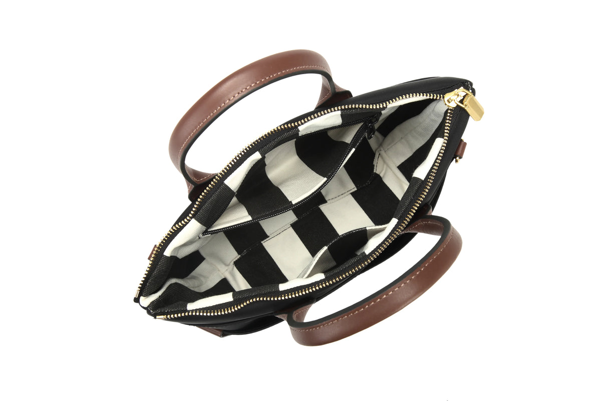 Dot Tote | Black Nylon + Brown Leather