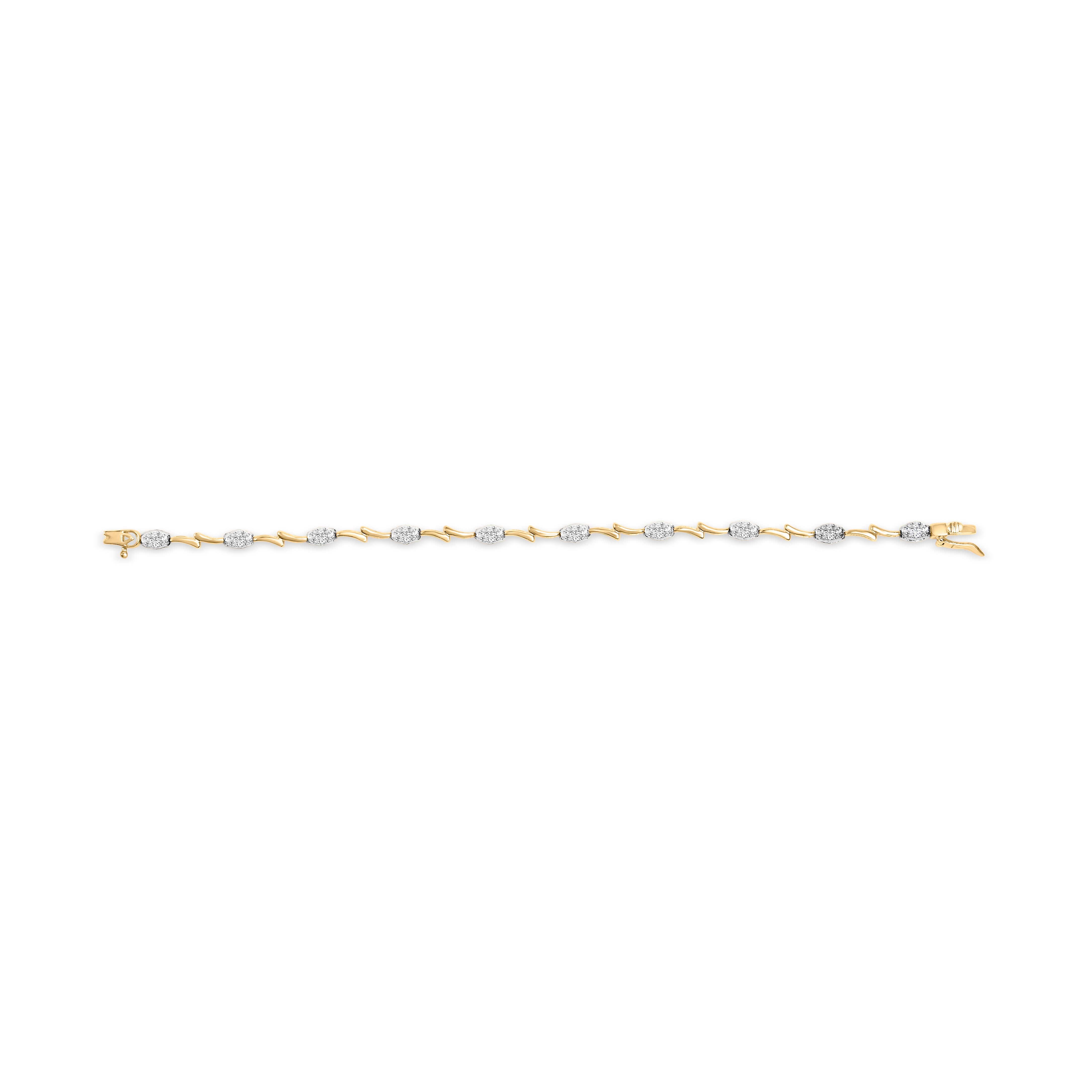 10K White and Yellow Gold 1.00 Cttw Diamond Oval Shaped Cluster Link  Bracelet (I-J Color, SI2-I1 Clarity) - 7" Inches