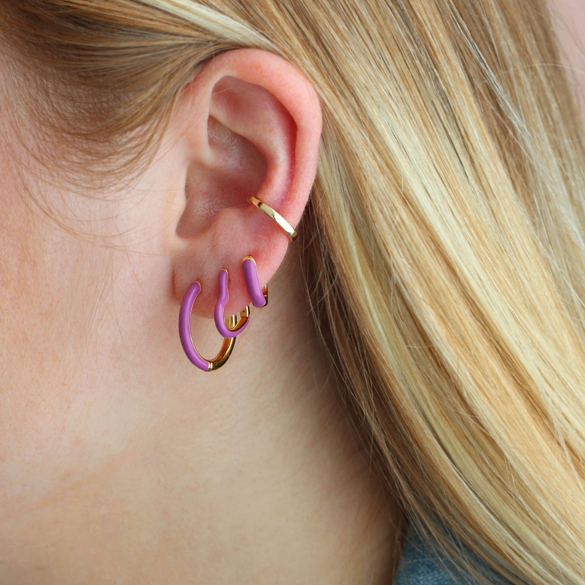 Kris Nations - Gilded Enamel Hoop Earrings 18K Gold Vermeil 20mm Hoops Multiple Colors Hinge Closure Nickel Free Hypoallergenic Ships from CA