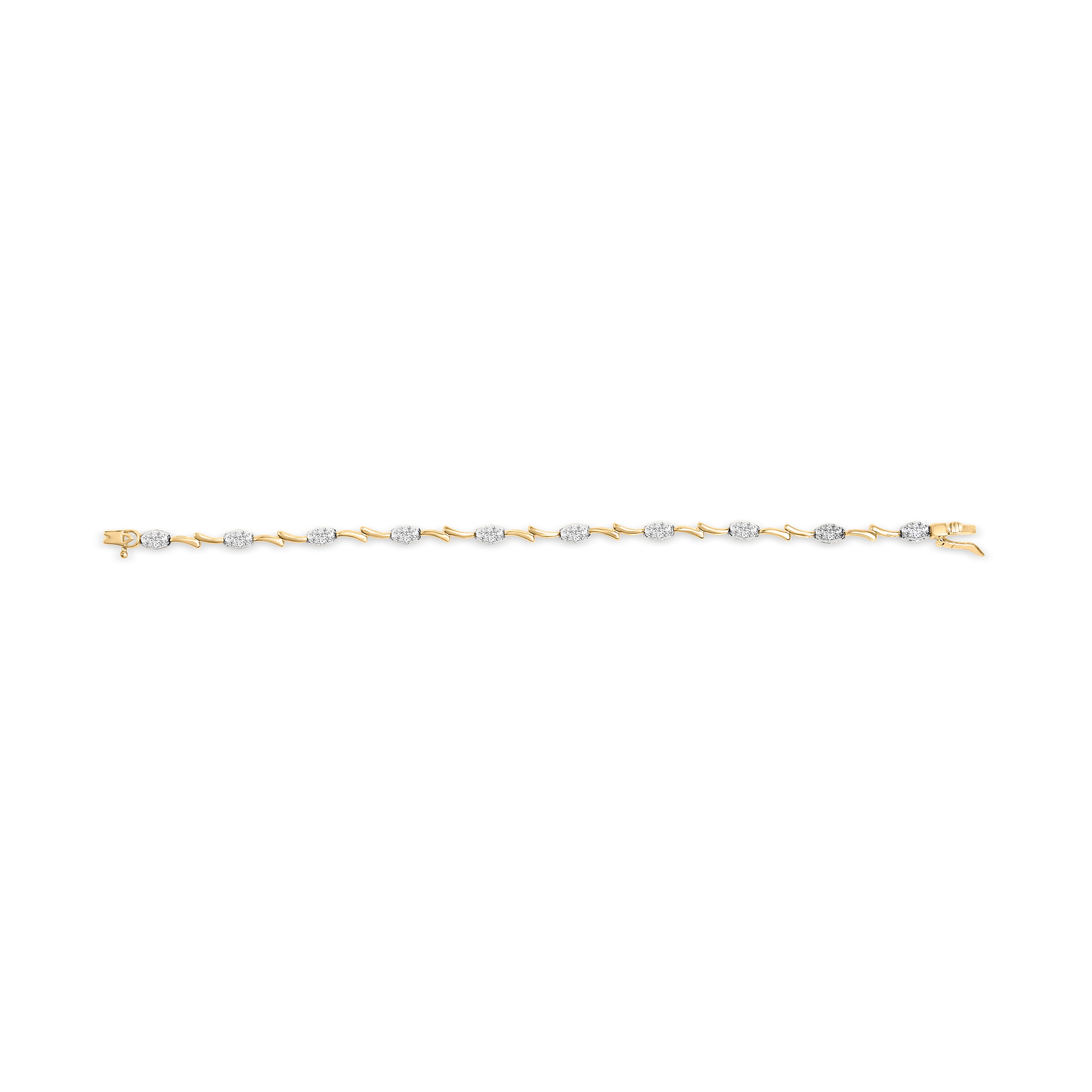 10K White and Yellow Gold 1.00 Cttw Diamond Oval Shaped Cluster Link  Bracelet (I-J Color, SI2-I1 Clarity) - 7" Inches