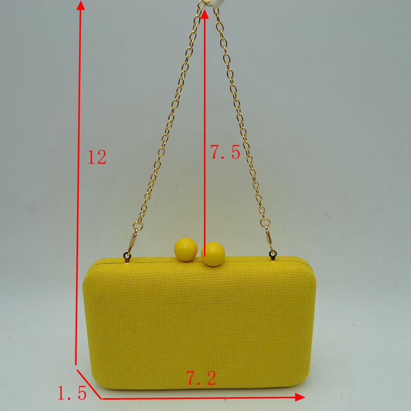 Textured Box Clutch Bag with Double Bead Clasp and Chain Strap