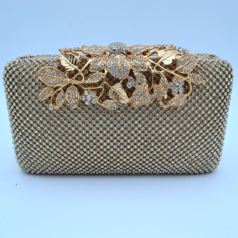 Studded Evening Clutch with Ornate Leaf Clasp Detail