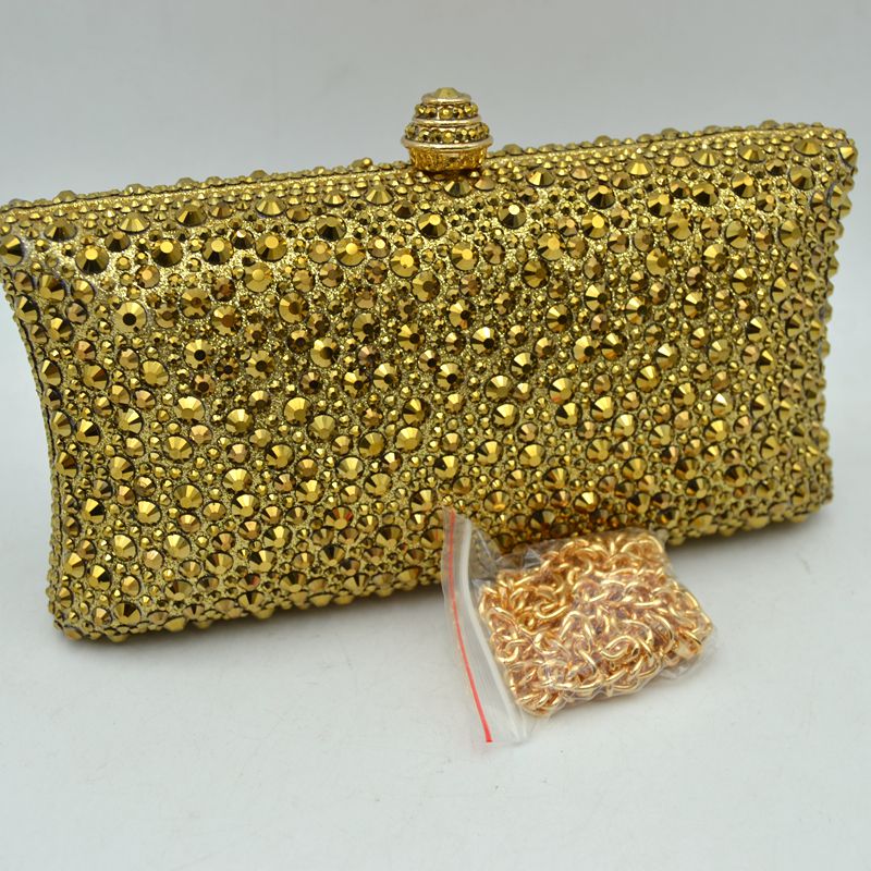 Rhinestone Embellished Box Clutch Bag with Removable Chain Strap