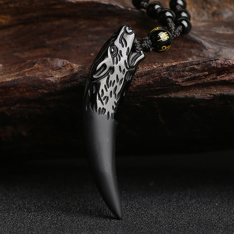 Wolf Tooth Natural Icy Obsidian Couple Pendants
