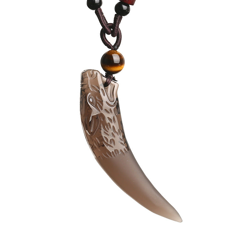 Wolf Tooth Natural Icy Obsidian Couple Pendants