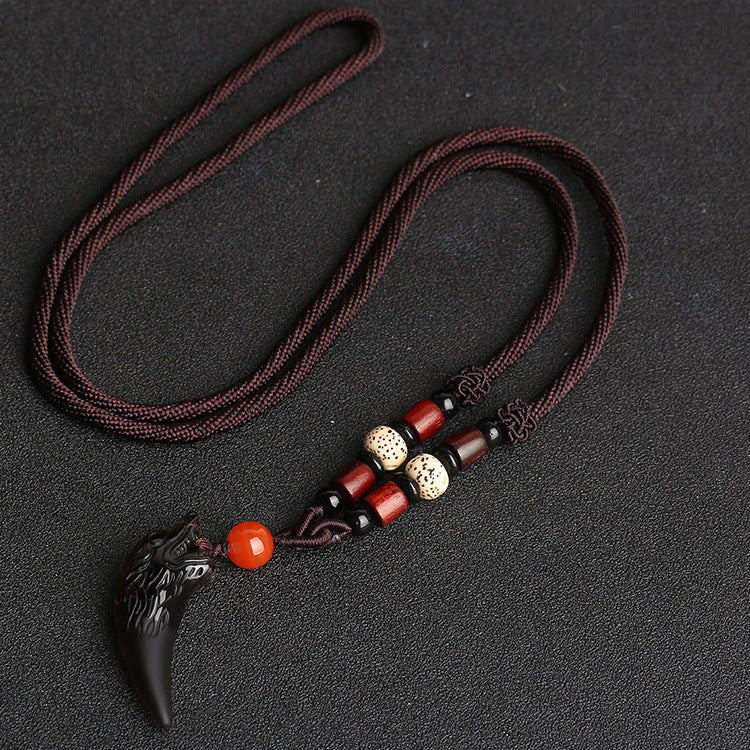 Wolf Tooth Natural Icy Obsidian Couple Pendants
