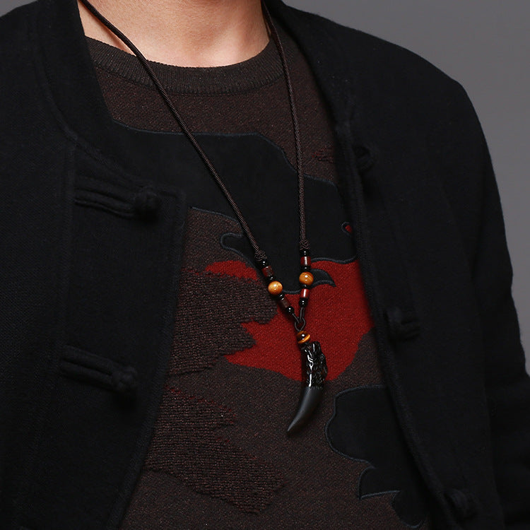 Wolf Tooth Natural Icy Obsidian Couple Pendants