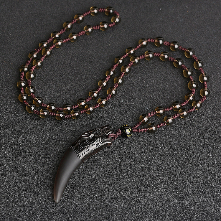 Wolf Tooth Natural Icy Obsidian Couple Pendants