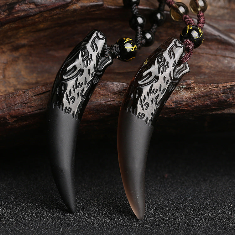 Wolf Tooth Natural Icy Obsidian Couple Pendants