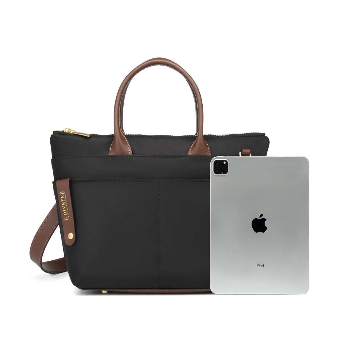 Dot Tote | Black Nylon + Brown Leather