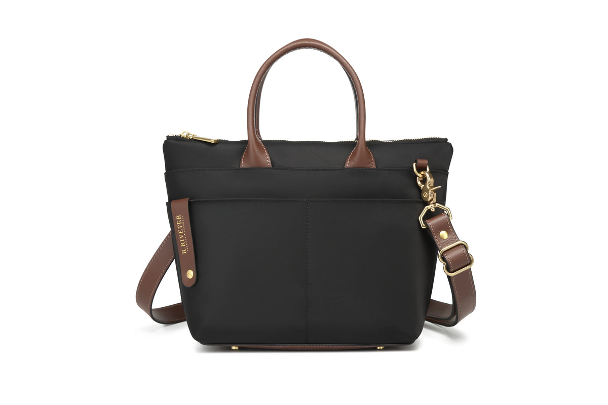 Dot Tote | Black Nylon + Brown Leather