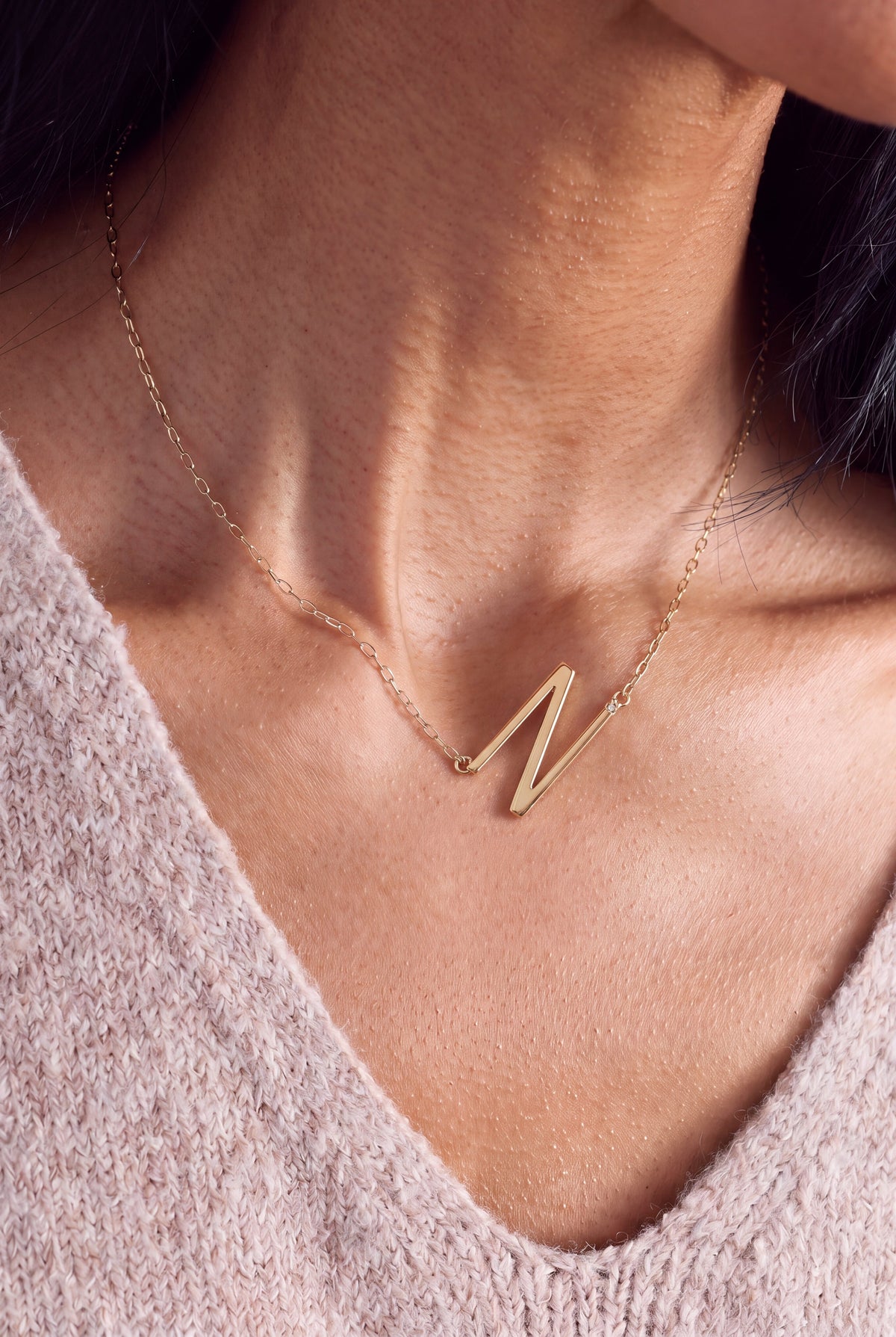 Initial N Precious Elongated Necklace