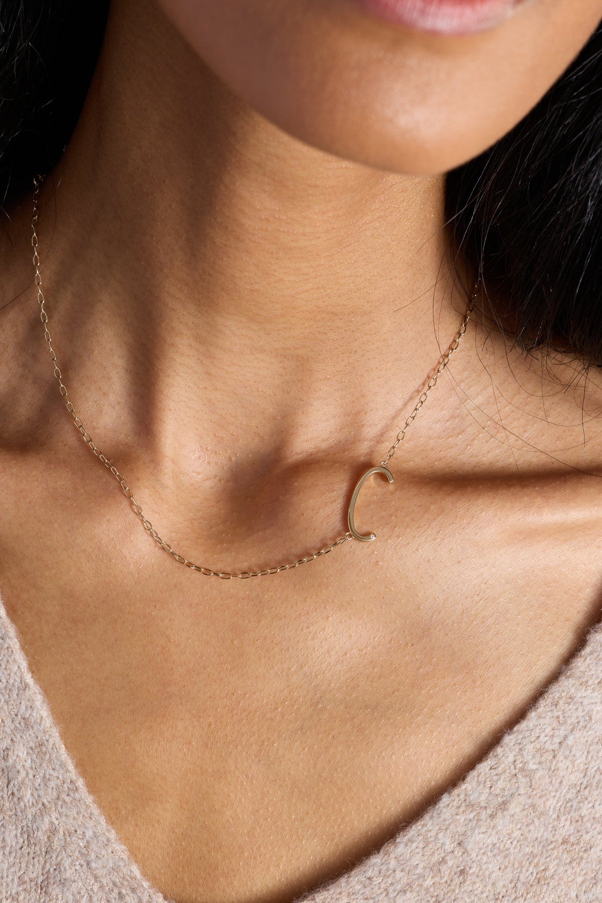 Initial C Precious Elongated Necklace