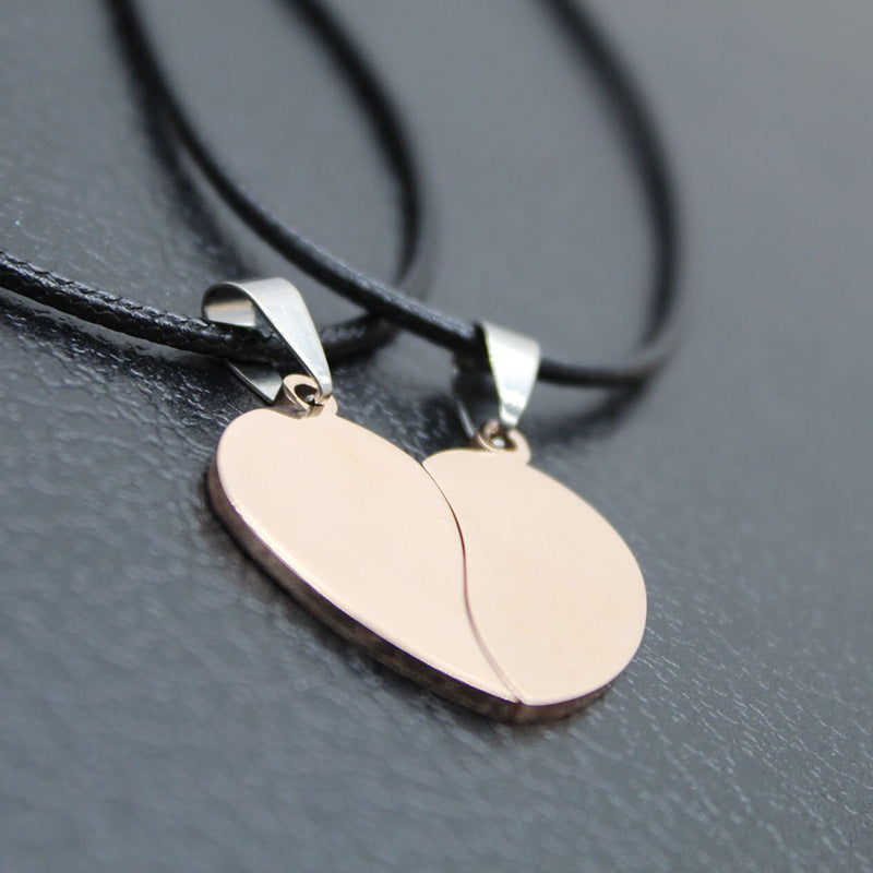 Steel Heart-shaped Couple Pair Of Stainless Stitching Tag Lettering Advertising Necklaces