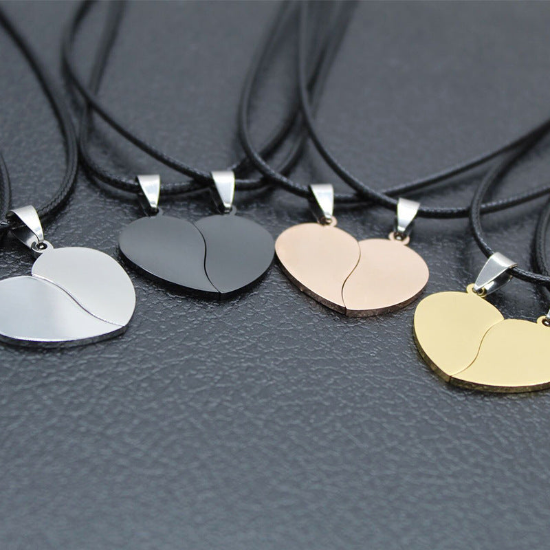Steel Heart-shaped Couple Pair Of Stainless Stitching Tag Lettering Advertising Necklaces