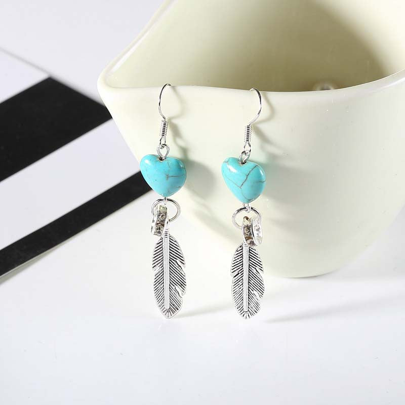 Women's Korean Style Trendy Turquoise Feather Vintage Alloy Stud Earrings