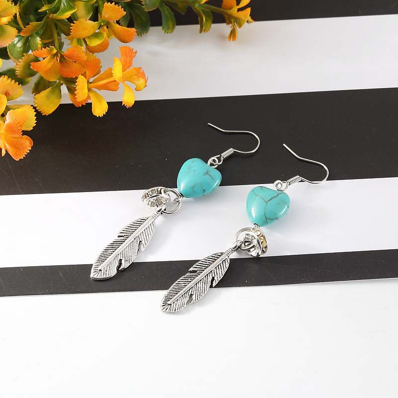 Women's Korean Style Trendy Turquoise Feather Vintage Alloy Stud Earrings