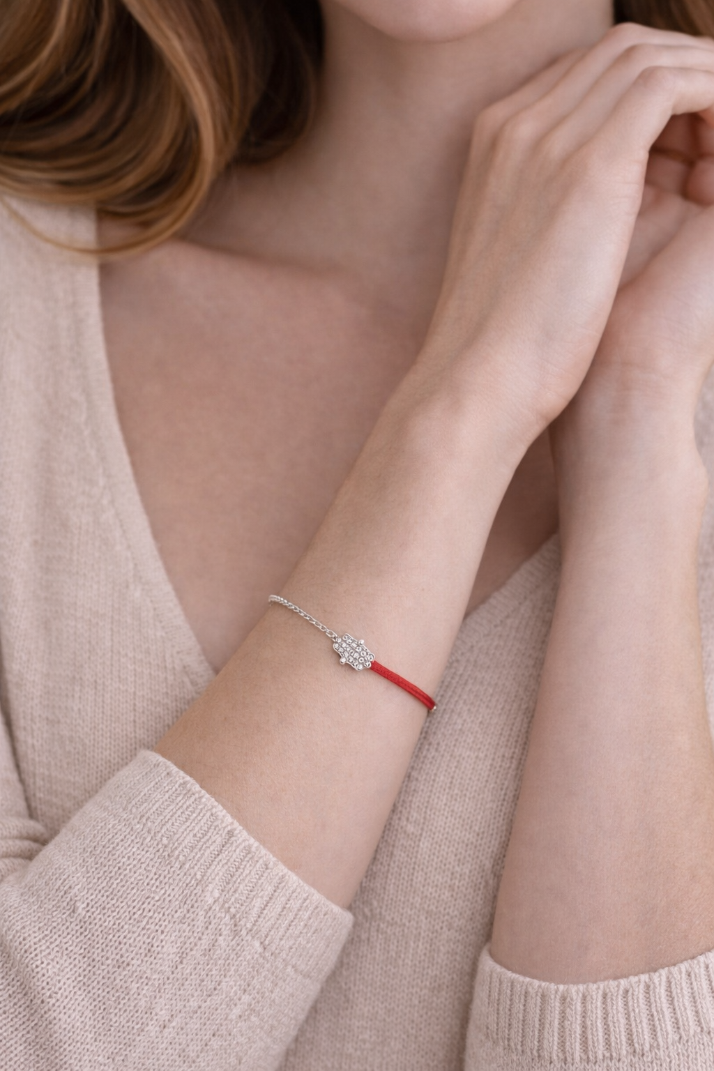 Kira CZ Hamsa Red cord Bracelet