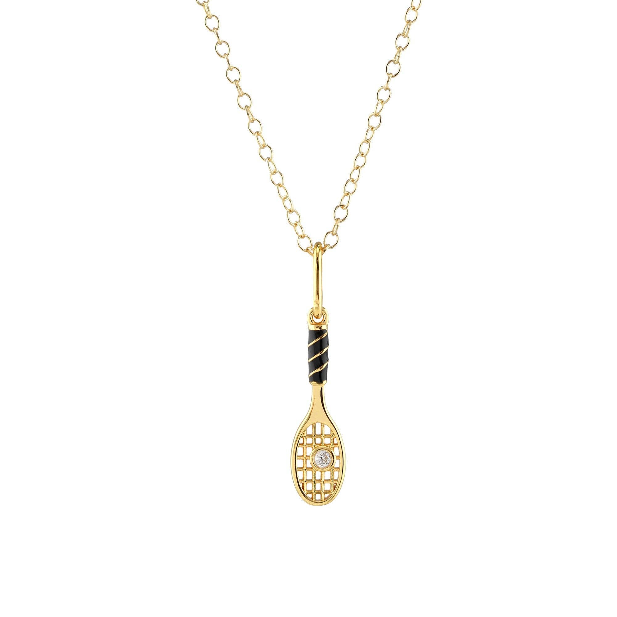 Kris Nations - Tennis Racket Enamel Charm Necklace 18K Gold Vermeil Charm | Gold Filled Chain CZ Crystal "Ball" 16-18 Inches Nickel Free Ships from CA