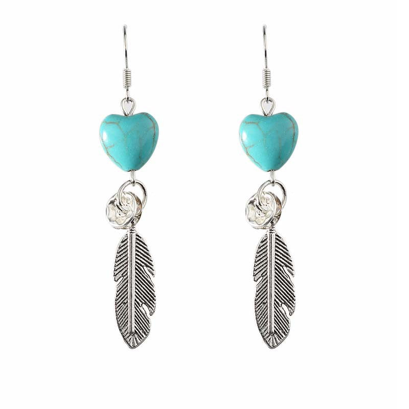 Women's Korean Style Trendy Turquoise Feather Vintage Alloy Stud Earrings
