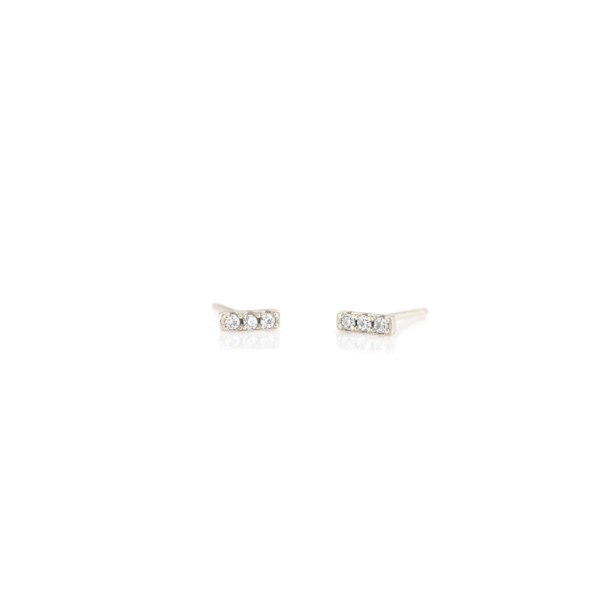 Kris Nations - Bar Dash Crystal Stud Earrings 18K Gold Vermeil | Sterling Silver CZ Crystals Nickel Free Hypoallergenic Ships from CA