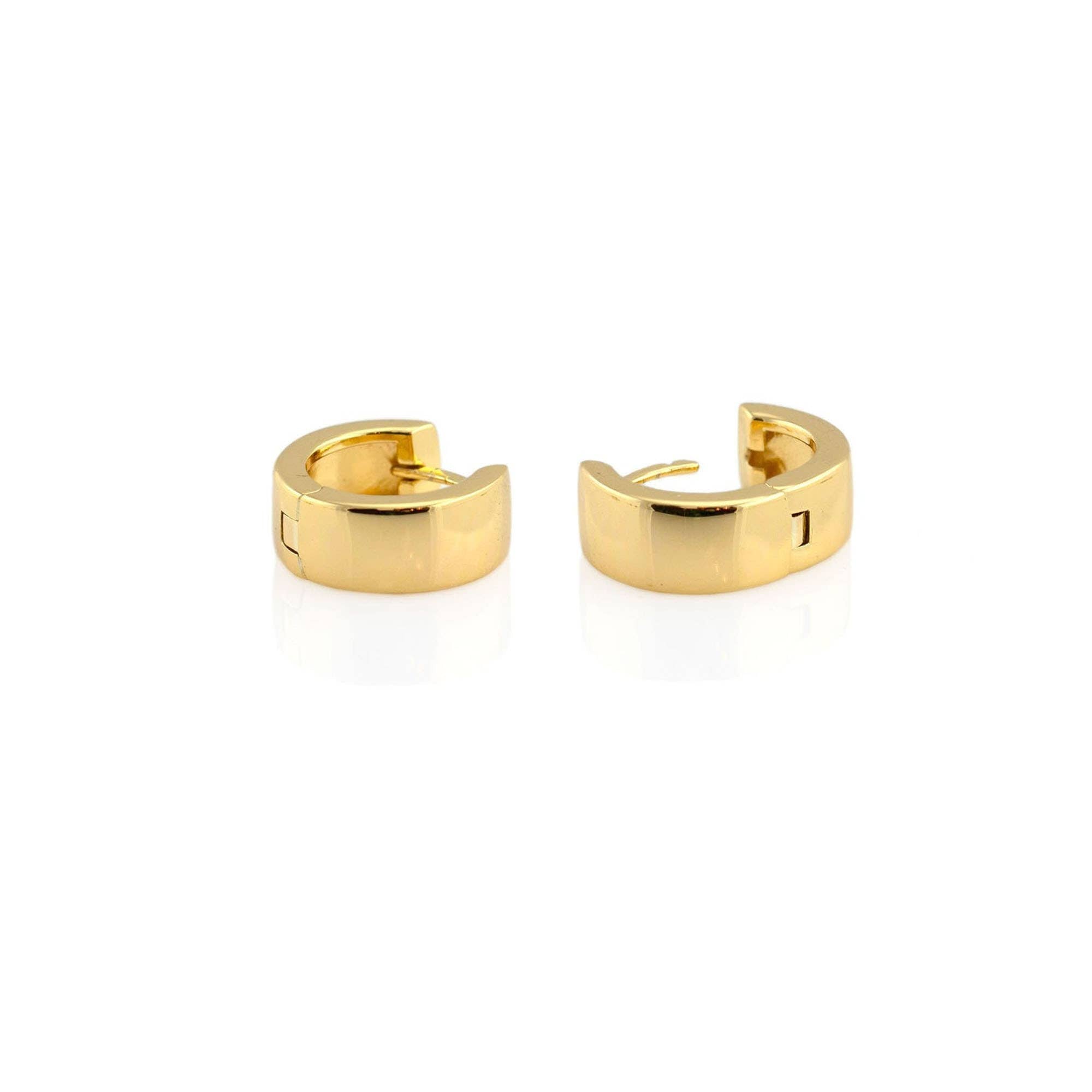 Kris Nations - Wide Hinged Huggie Hoop Earrings 18K Gold Vermeil | Sterling Silver 12mm Hoops Hinge Closure Nickel Free Hypoallergenic Ships from CA
