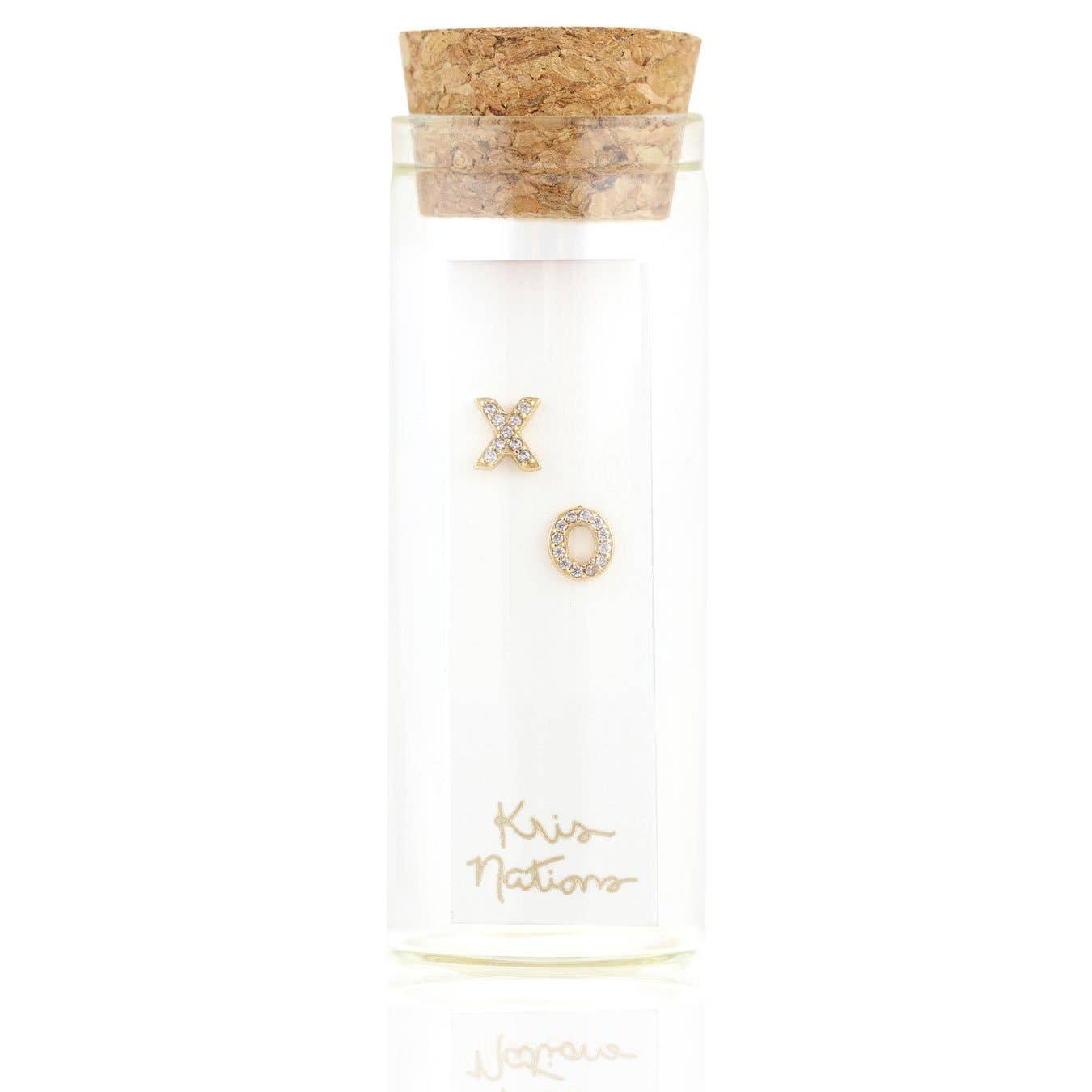 Kris Nations - XO Crystal Stud Earrings 18K Gold Vermeil | Sterling Silver CZ Crystals Nickel Free Hypoallergenic Ships from CA
