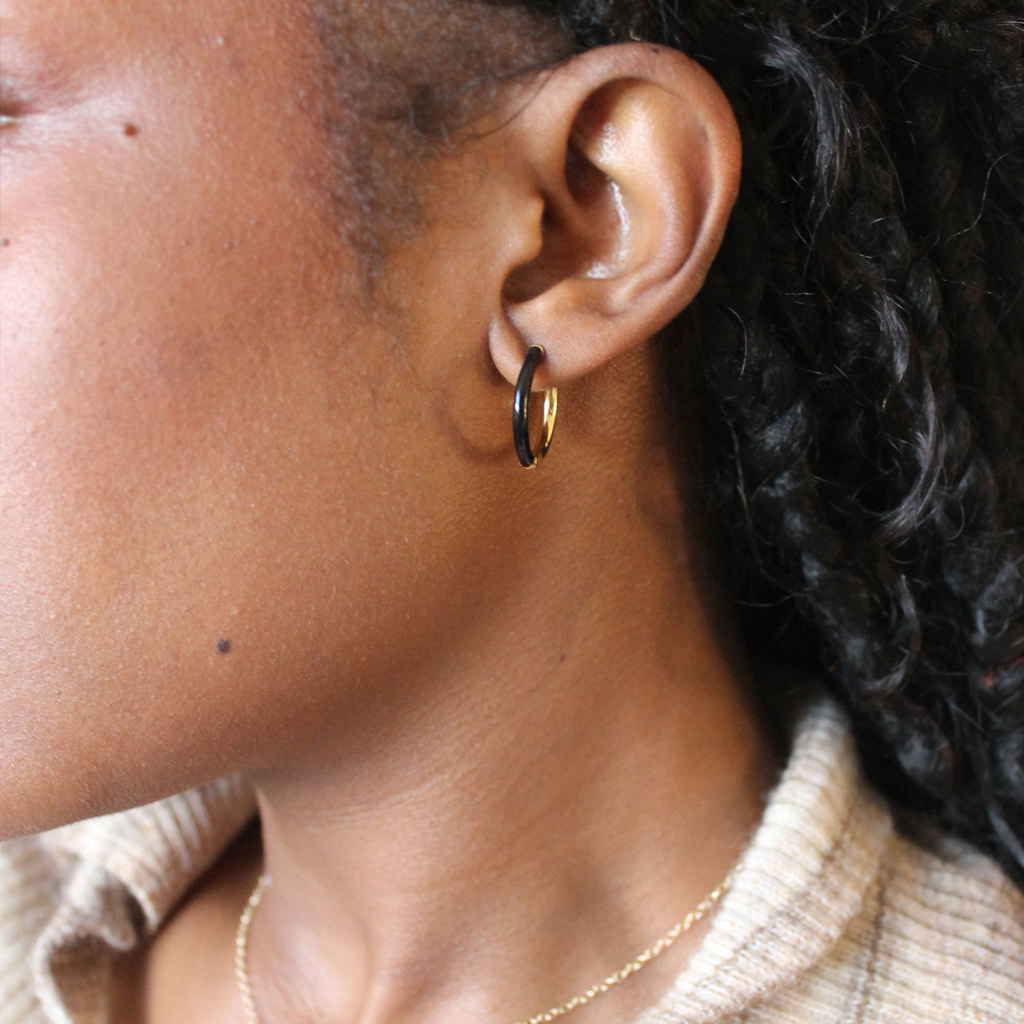 Kris Nations - Gilded Enamel Hoop Earrings 18K Gold Vermeil 20mm Hoops Multiple Colors Hinge Closure Nickel Free Hypoallergenic Ships from CA