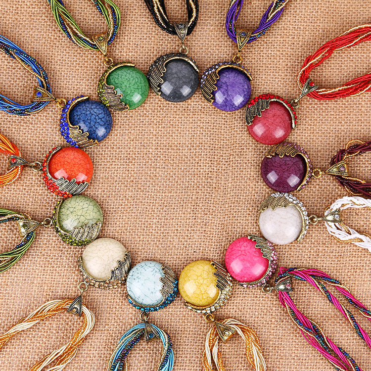 Vintage Ethnic Style Diamond Opal Sweater Necklace