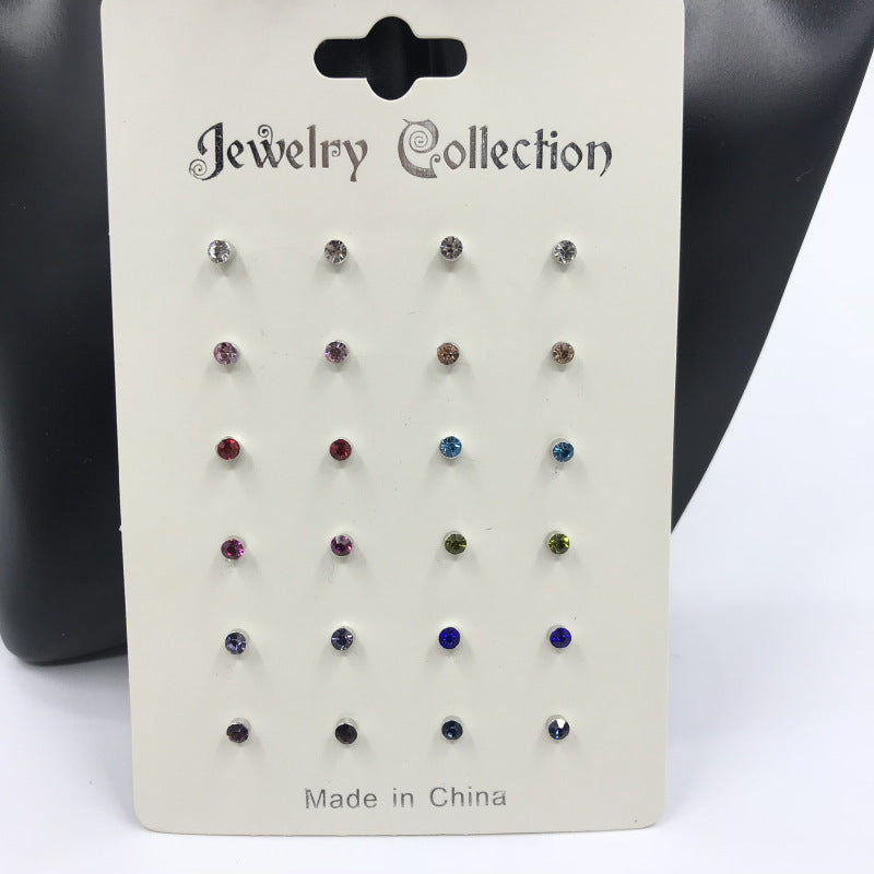 Pair Color Rhinestone Combination Simple Female One Stud Earrings