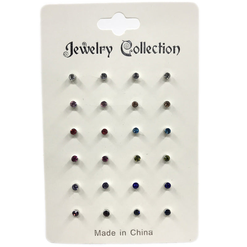 Pair Color Rhinestone Combination Simple Female One Stud Earrings