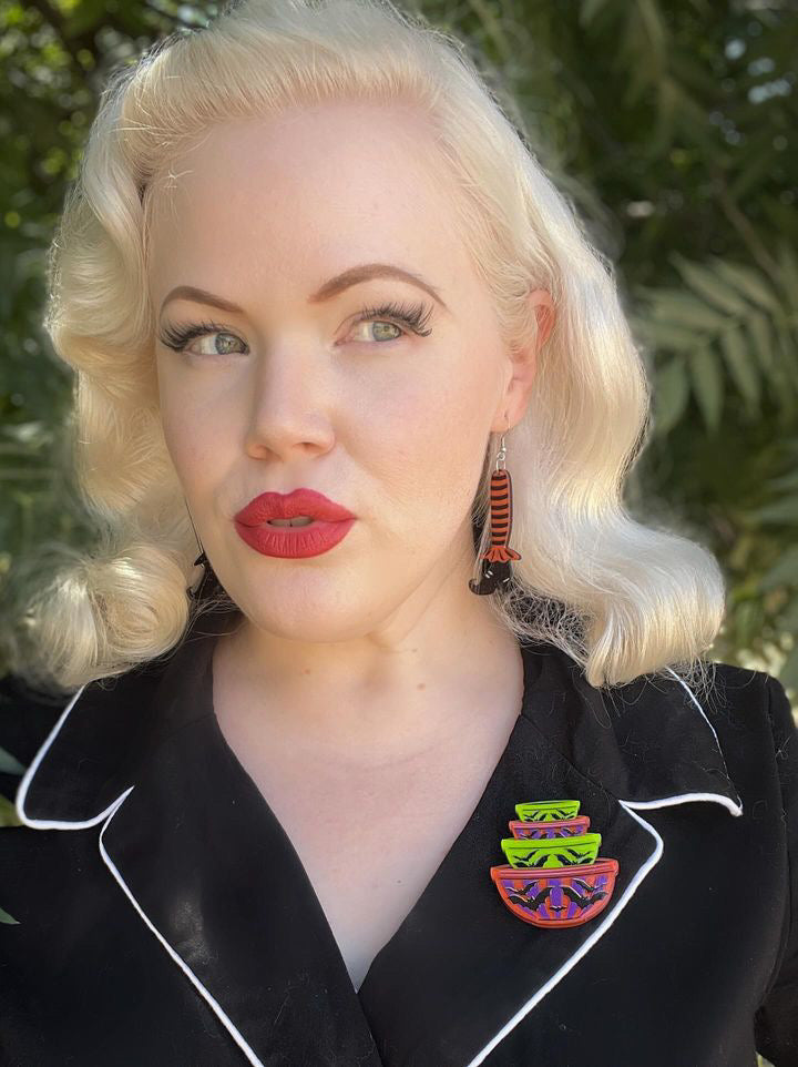Bewitching Booties Orange Earrings by Lipstick & Chrome — Halloween Witch Boot Drop Earrings