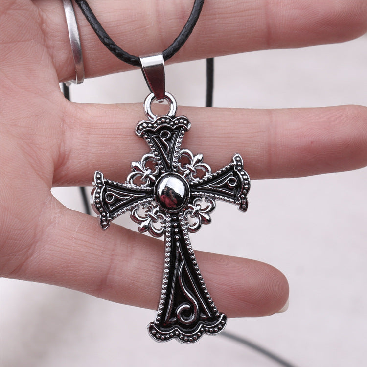 Women's & Men's Fashion Retro Hollow Flower Cross Exciting Titanium Steel Distressed Clavicle Pendant