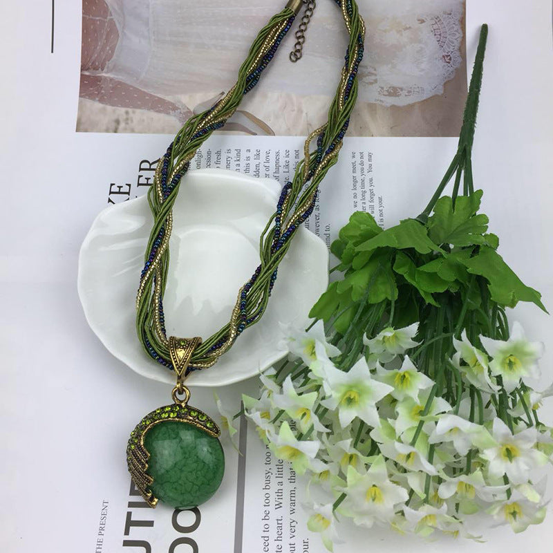 Vintage Ethnic Style Diamond Opal Sweater Necklace