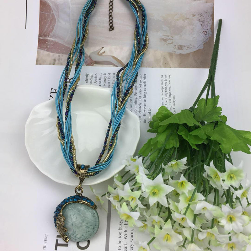 Vintage Ethnic Style Diamond Opal Sweater Necklace