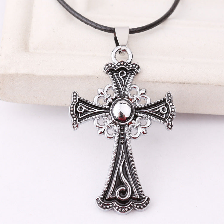 Women's & Men's Fashion Retro Hollow Flower Cross Exciting Titanium Steel Distressed Clavicle Pendant