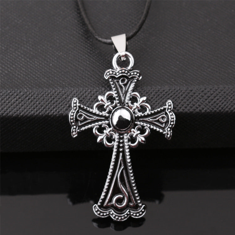 Women's & Men's Fashion Retro Hollow Flower Cross Exciting Titanium Steel Distressed Clavicle Pendant