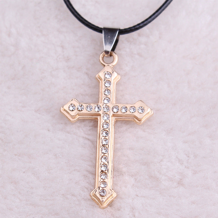 Women's & Men's Fashion Retro Hollow Flower Cross Exciting Titanium Steel Distressed Clavicle Pendant