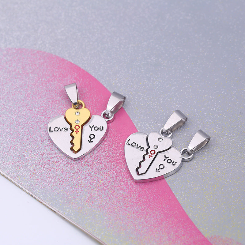 Love Heart-shaped Puzzle Key Couple Heart Lock Pair Pendant