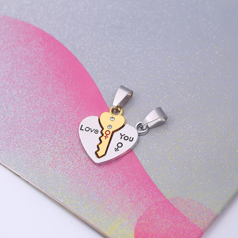 Love Heart-shaped Puzzle Key Couple Heart Lock Pair Pendant