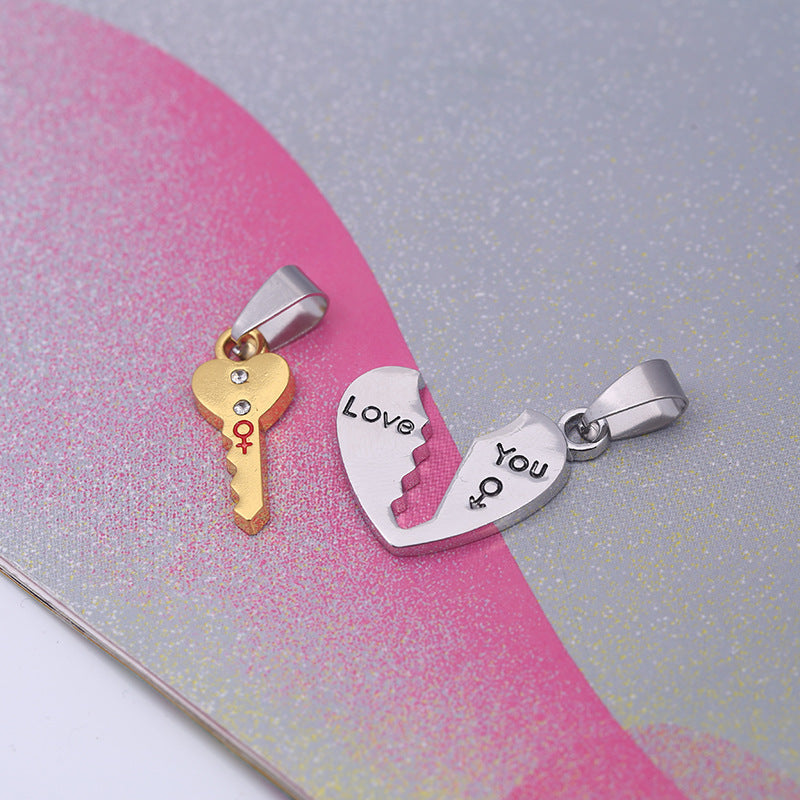 Love Heart-shaped Puzzle Key Couple Heart Lock Pair Pendant