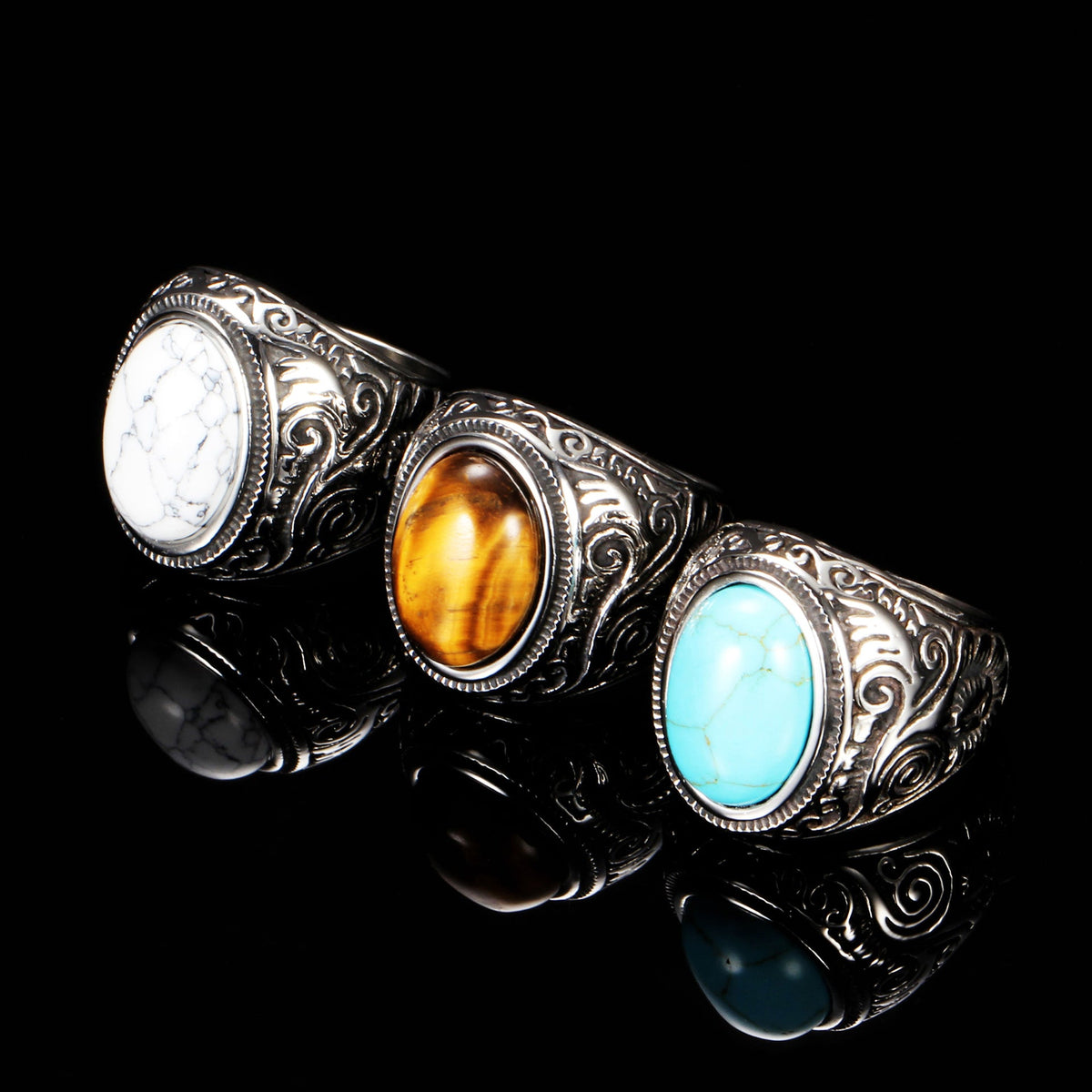 Stainless Steel Personality Retro Turquoise Crack Rings