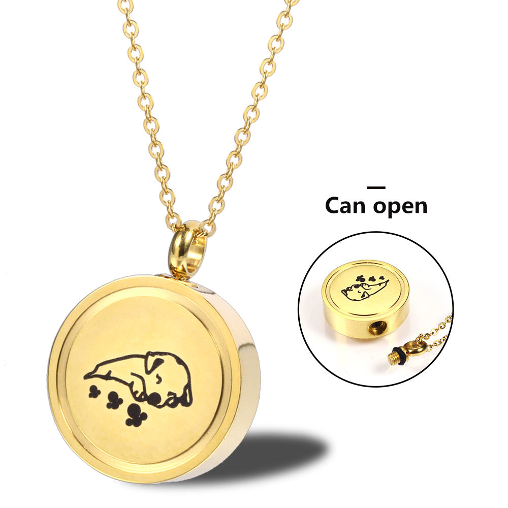 Women's & Men's Dog Hair Cinerary Casket Round Paw Prints Open Perfume Bottle Pendant