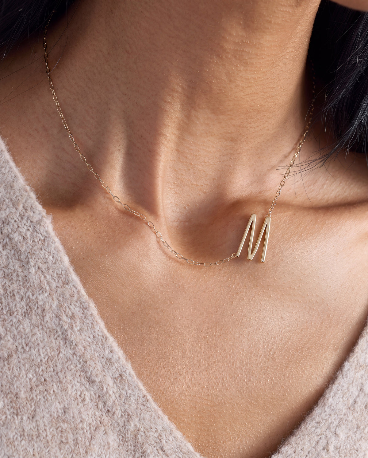 Initial M Precious Elongated Necklace
