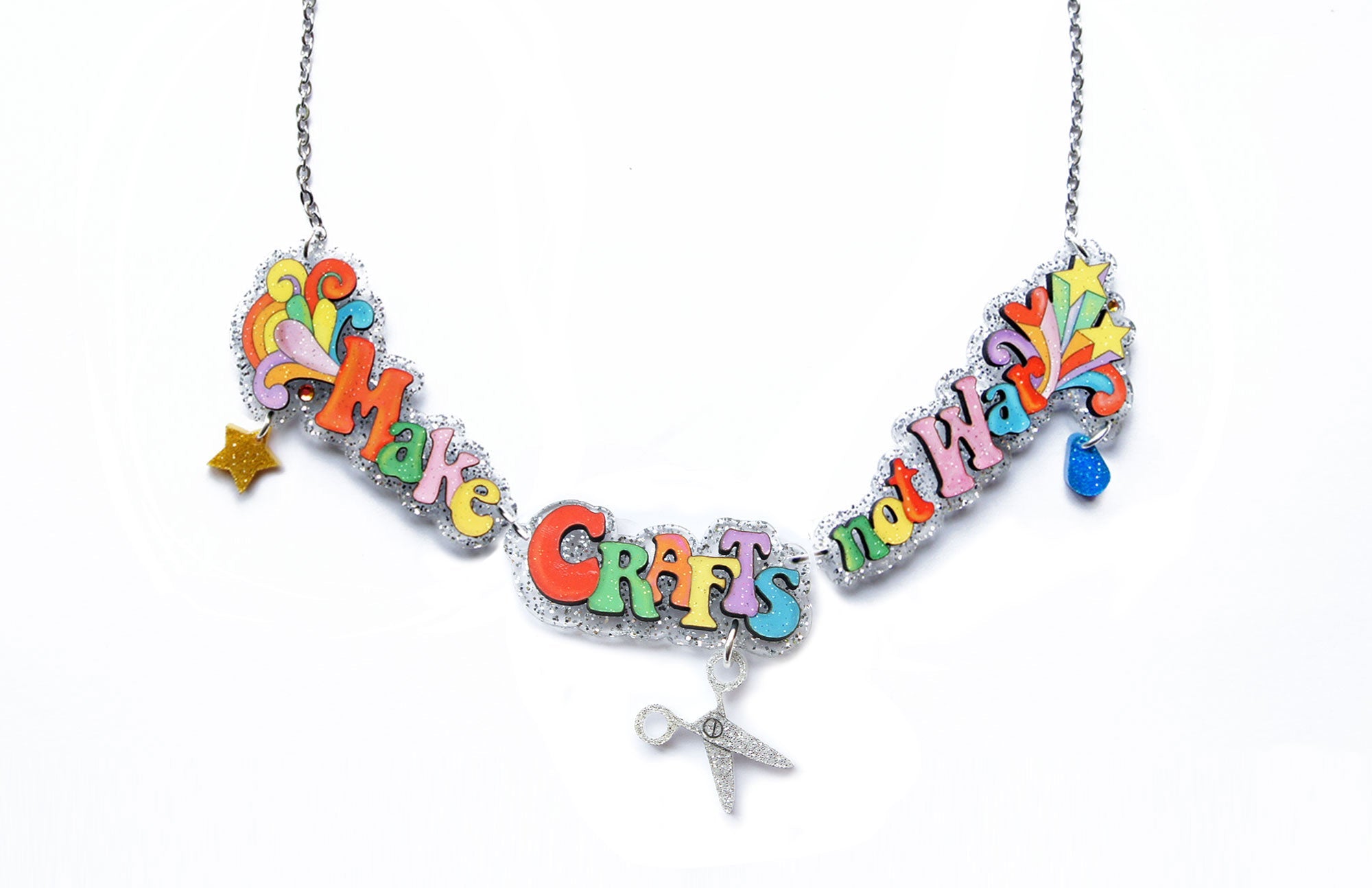 Make Crafts Not War Necklace by Laliblue – Retro Statement Necklace Vintage Inspired