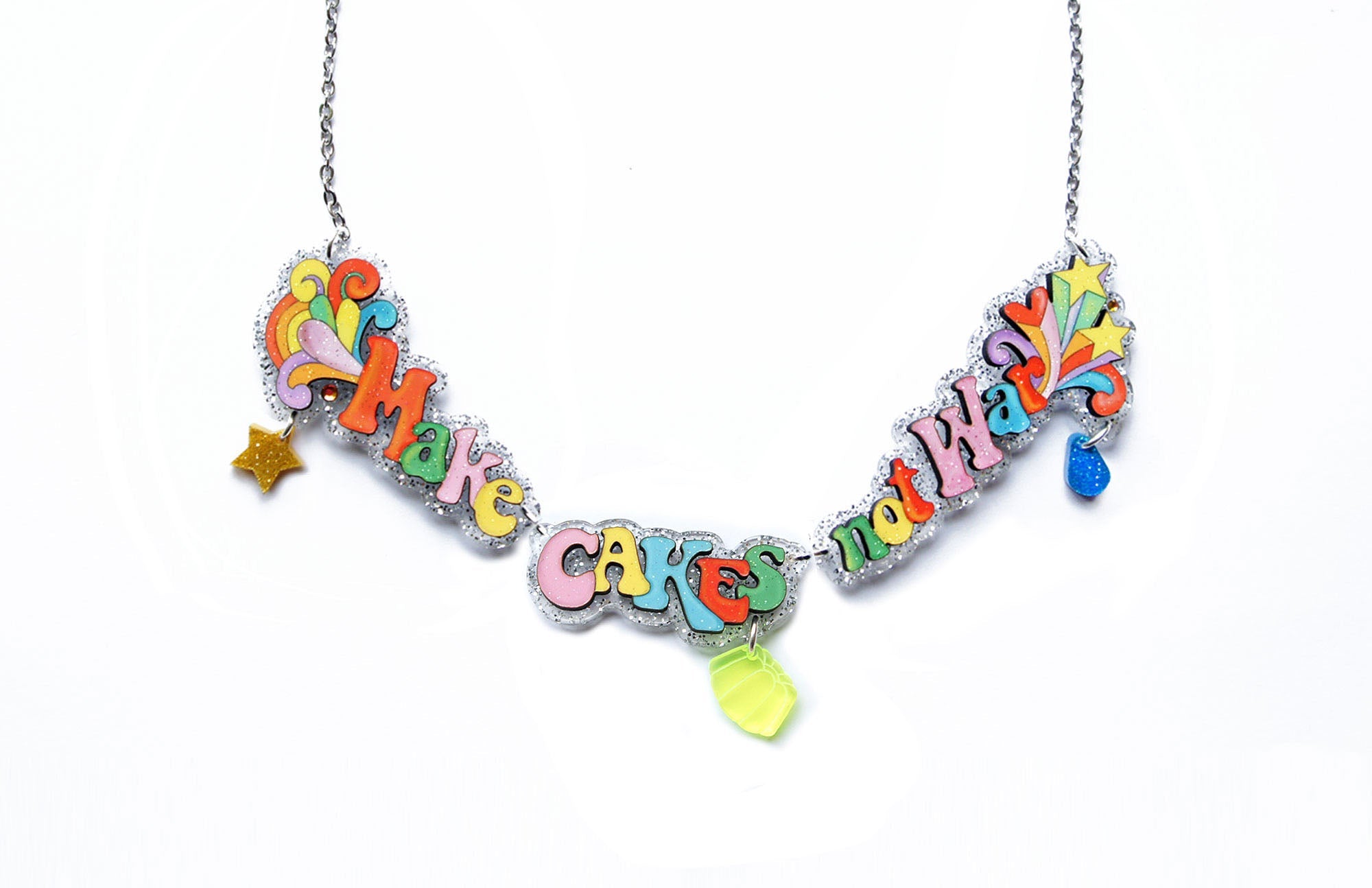 Make Tea Not War Necklace by Laliblue – Retro Statement Necklace Vintage Inspired