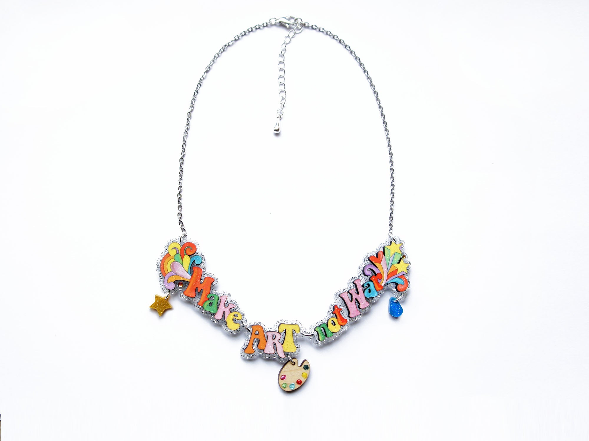 Make Tea Not War Necklace by Laliblue – Retro Statement Necklace Vintage Inspired
