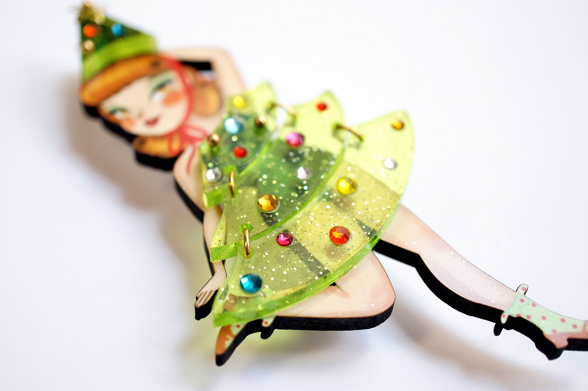 Grinchy Girl Christmas Brooch by Laliblue – Retro Kitschy Statement Brooch for Collectors